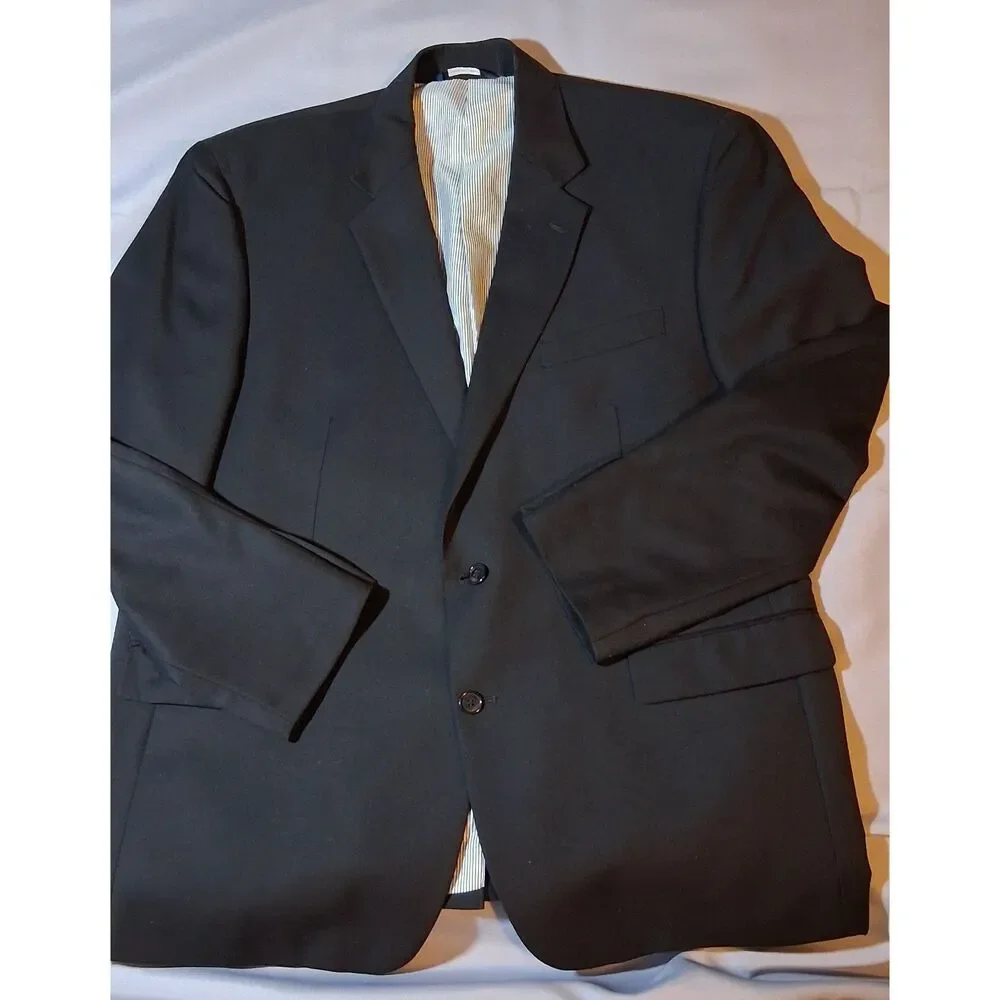 Croft & Barrow Mens Black Two-Button Sport Coat Suit Jacket 46R Formal Business
